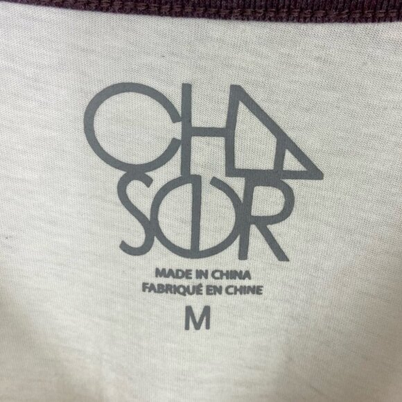 Chaser Retro Good Mood‎ Ringer Tee Size Medium White Brown T-Shirt Bohemian Top - Picture 6 of 10